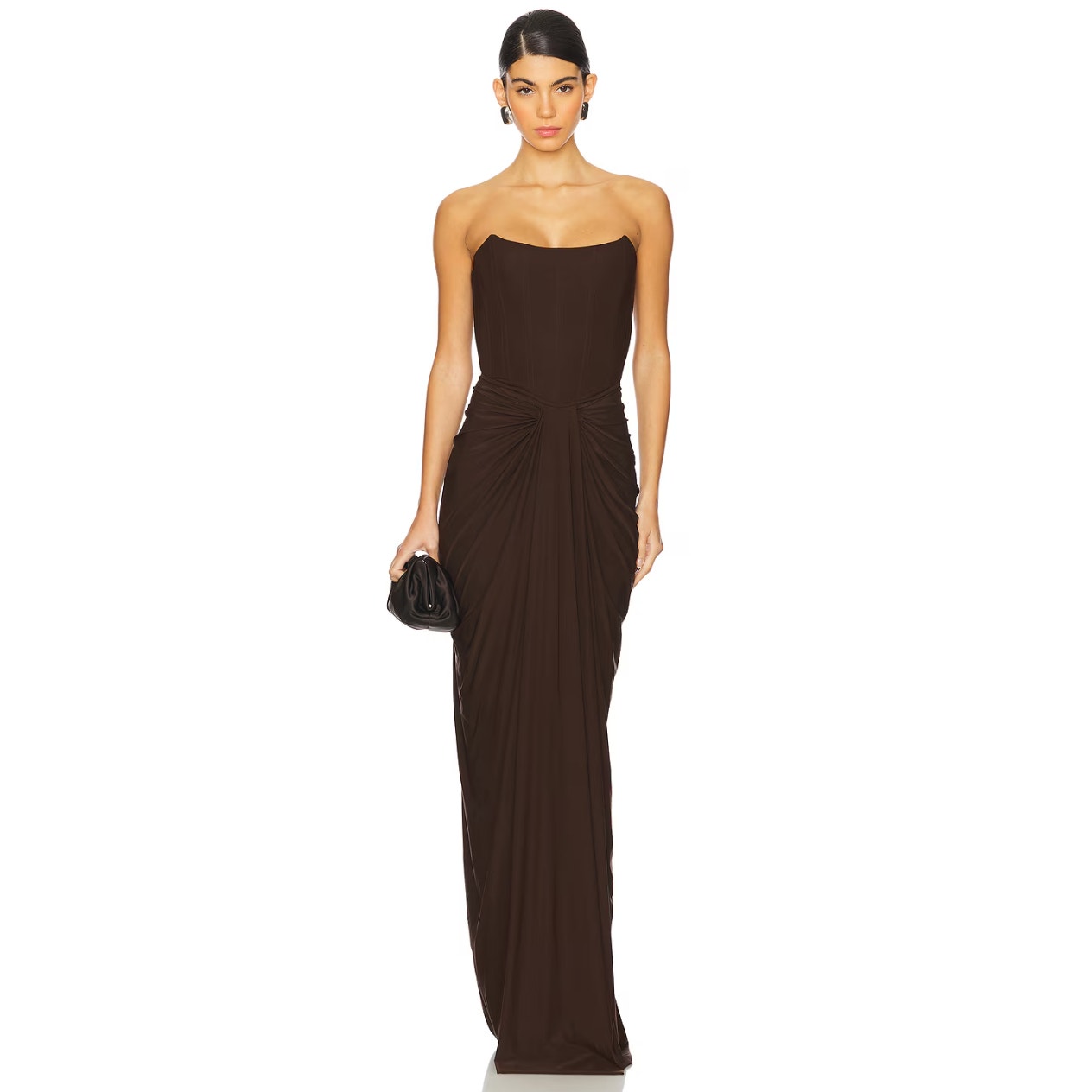 Deme By Gabriella Pearl Gown In Dark Brown Women's Medium Sleeveless